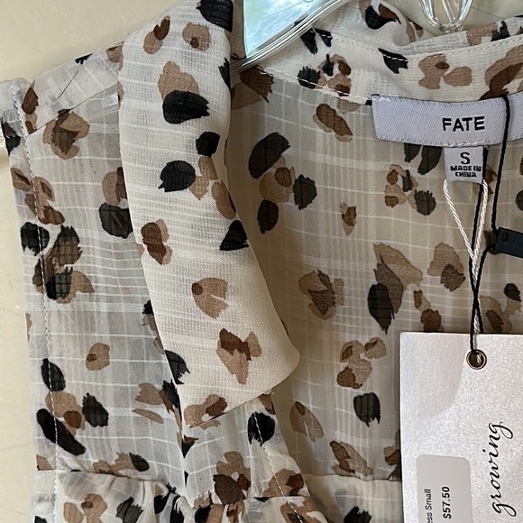 NWT Dress by FATE Cream tan brown black sleeveless ruffle hem Sz S - Picture 3 of 11